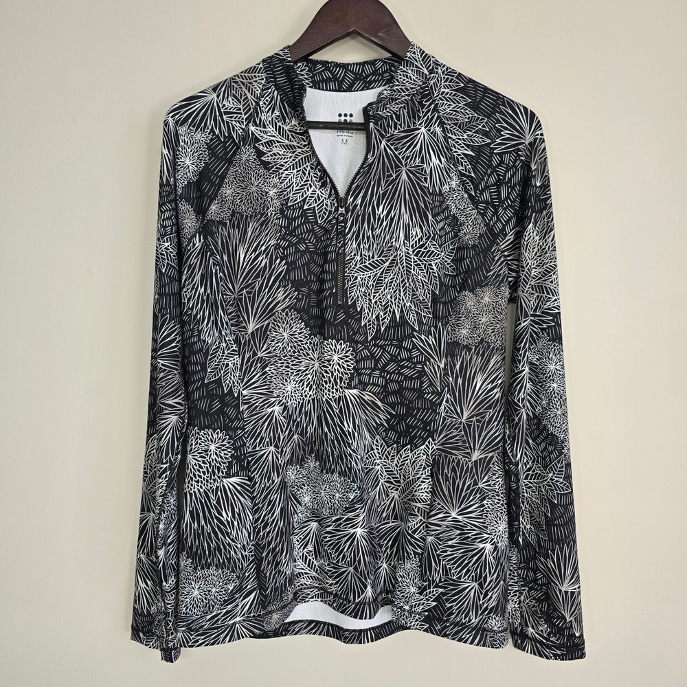 Title Nine Sunblock Half Zip Top Womens Medium Black White Leaf Print Outdoors